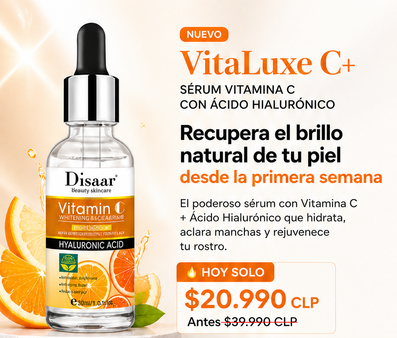 VitaLuxe C+ | Sérum Vitamina C con Ácido Hialurónico
